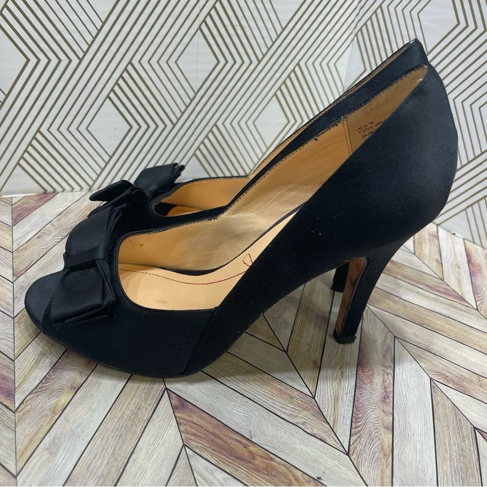 Black Satin Peep-toe Heels/Stilettos Pour La Victoire Size‎ 7M sb